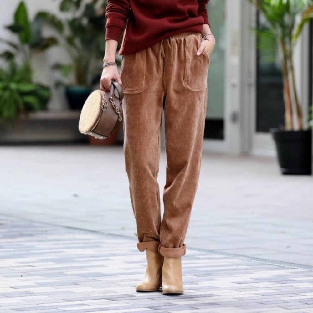 Cuffed Corduroy Pants in Camel